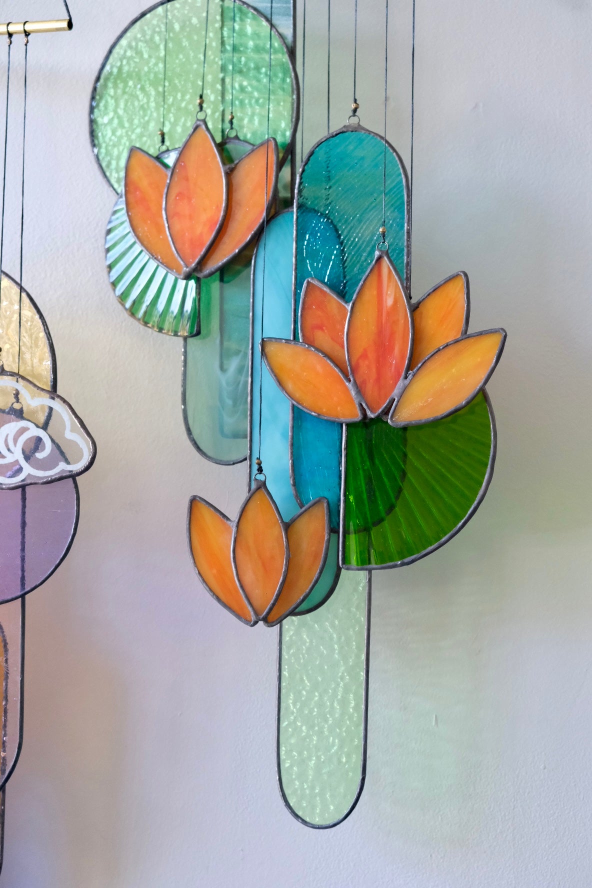 Orange Lotus Stained Glass Sun Catcher