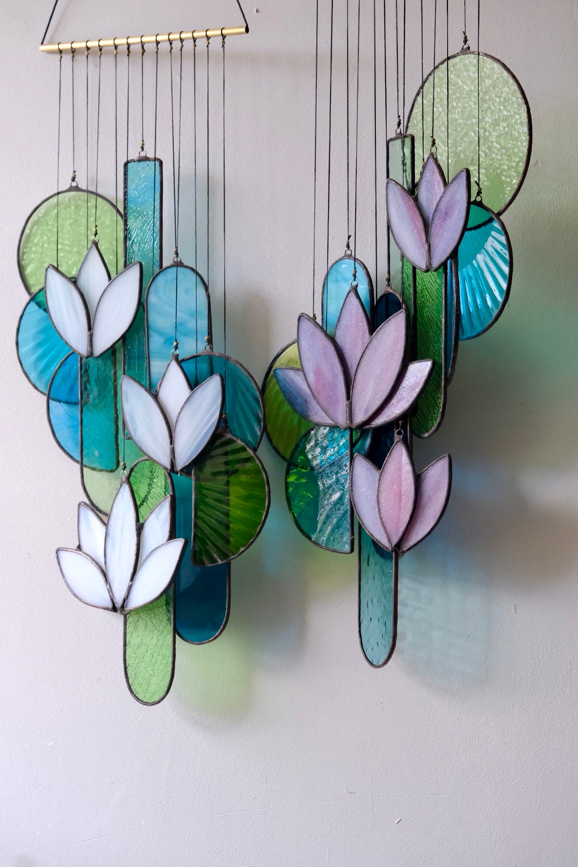 White Lotus Stained Glass Hanging Art