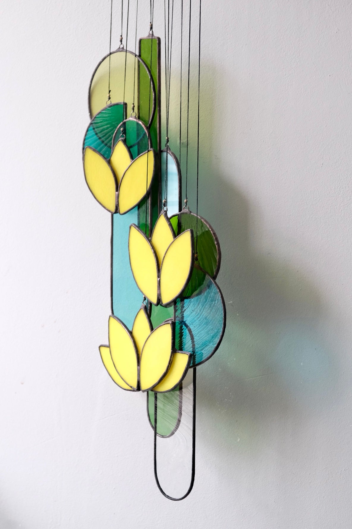 Yellow Lotus Stained Glass Hanging Art