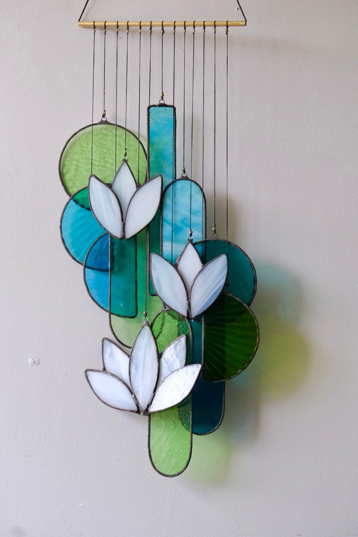 White Lotus Stained Glass Hanging Art