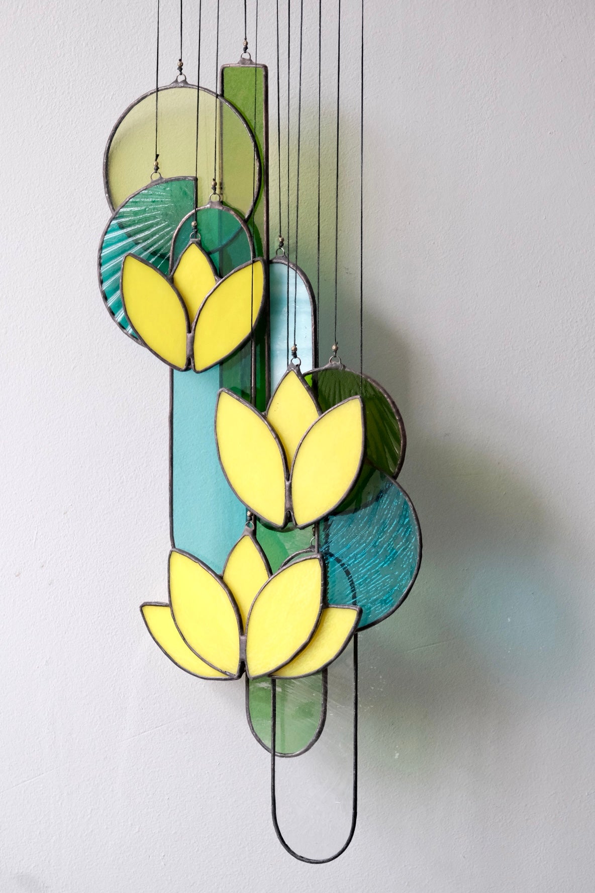 Yellow Lotus Stained Glass Hanging Art
