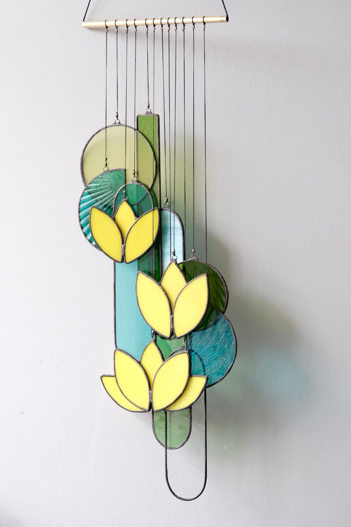 Yellow Lotus Stained Glass Hanging Art