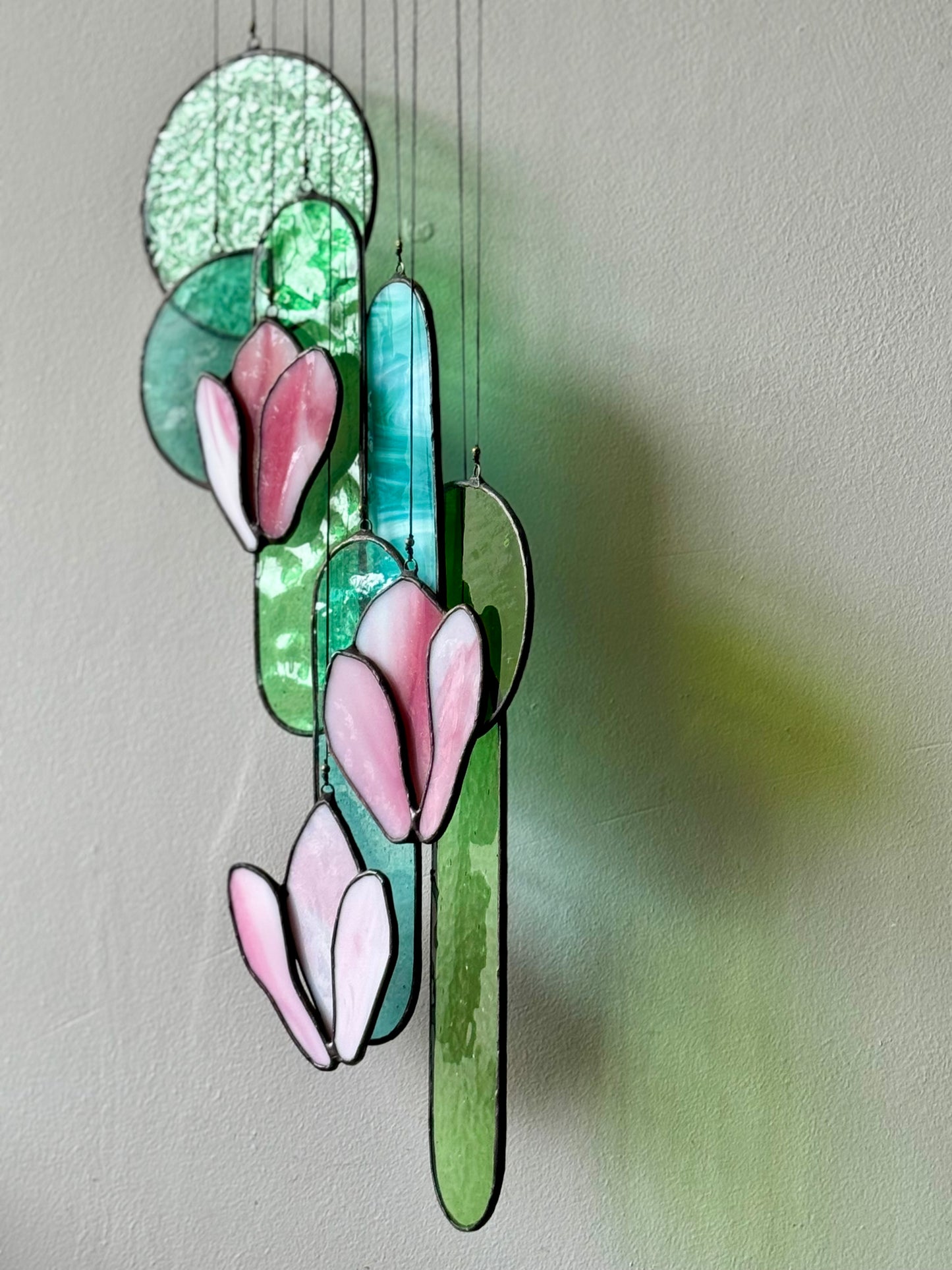 Pink Magnolia Stained Glass Sun Catcher