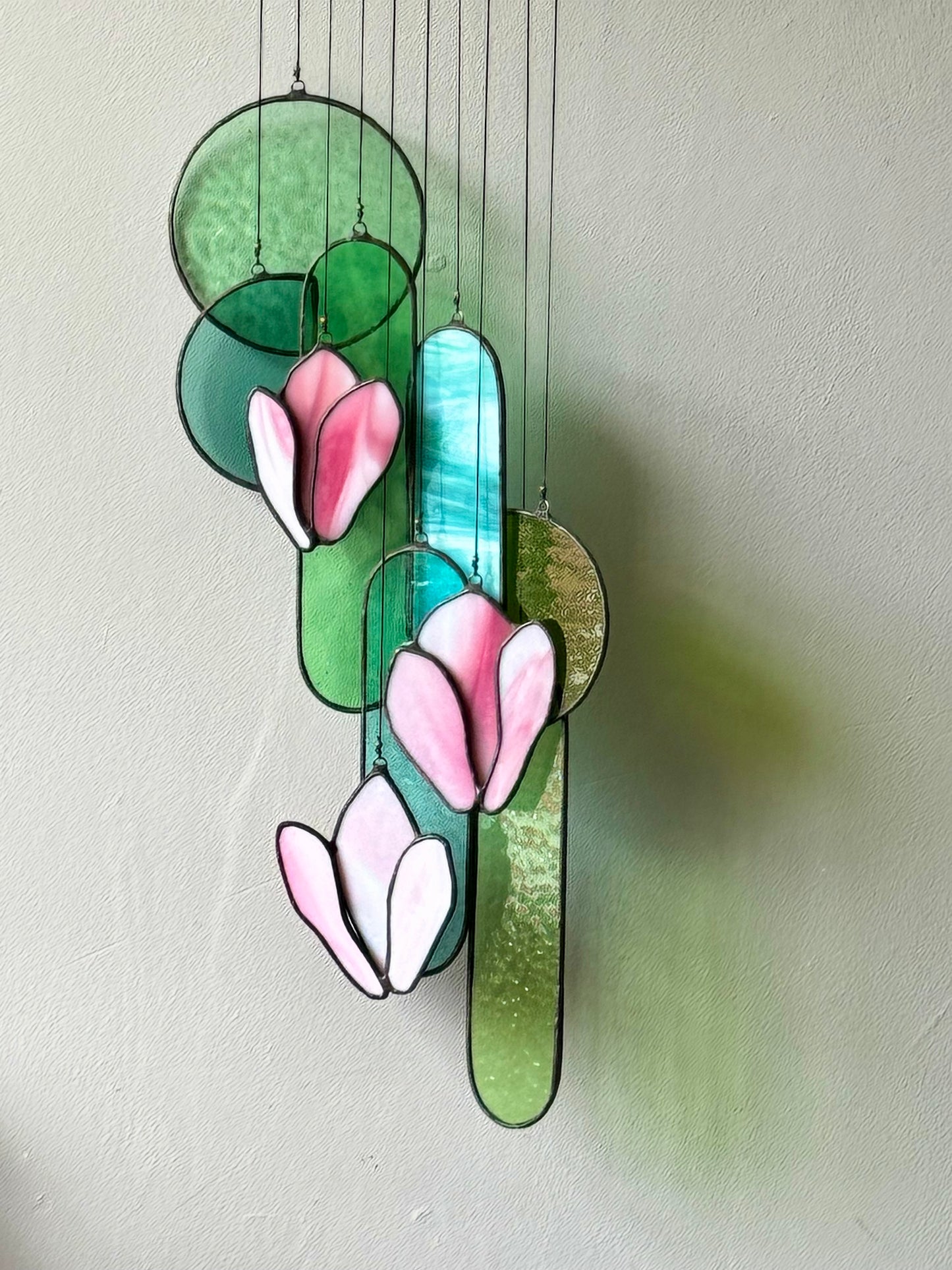 Pink Magnolia Stained Glass Sun Catcher