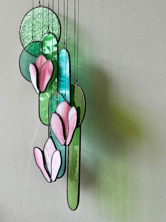 Pink Magnolia Stained Glass Sun Catcher