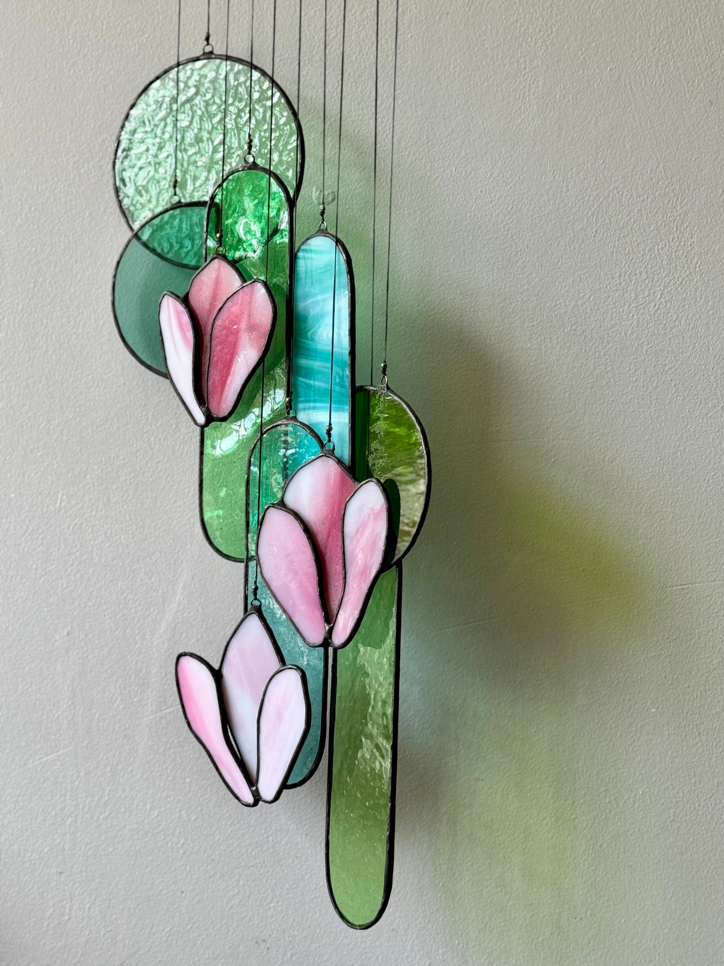 Pink Magnolia Stained Glass Sun Catcher