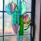 Pink Magnolia Stained Glass Hanging Art