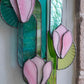 Pink Magnolia Stained Glass Hanging Art