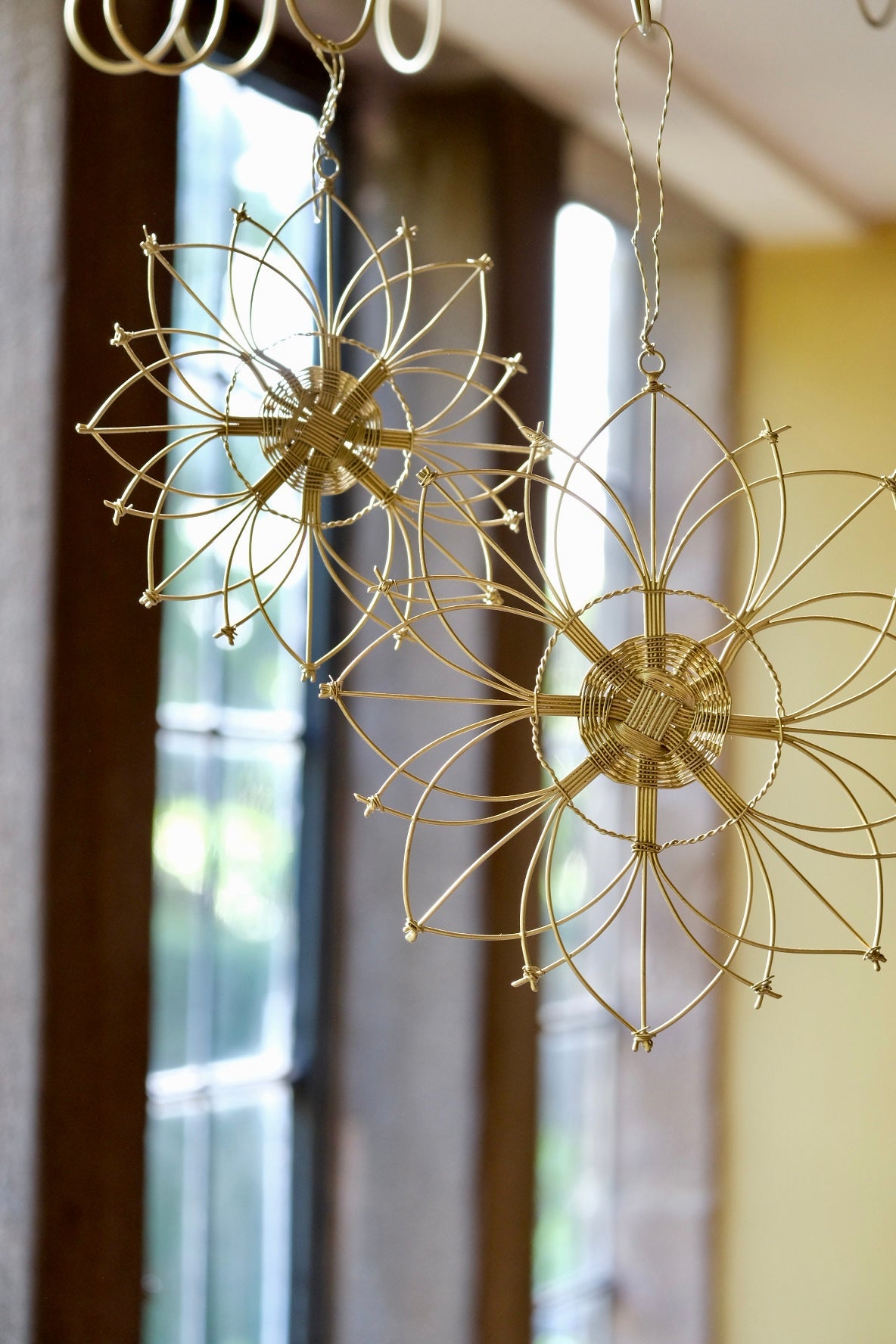 Handmade Twisted Brass Wire Ornaments, set of 2