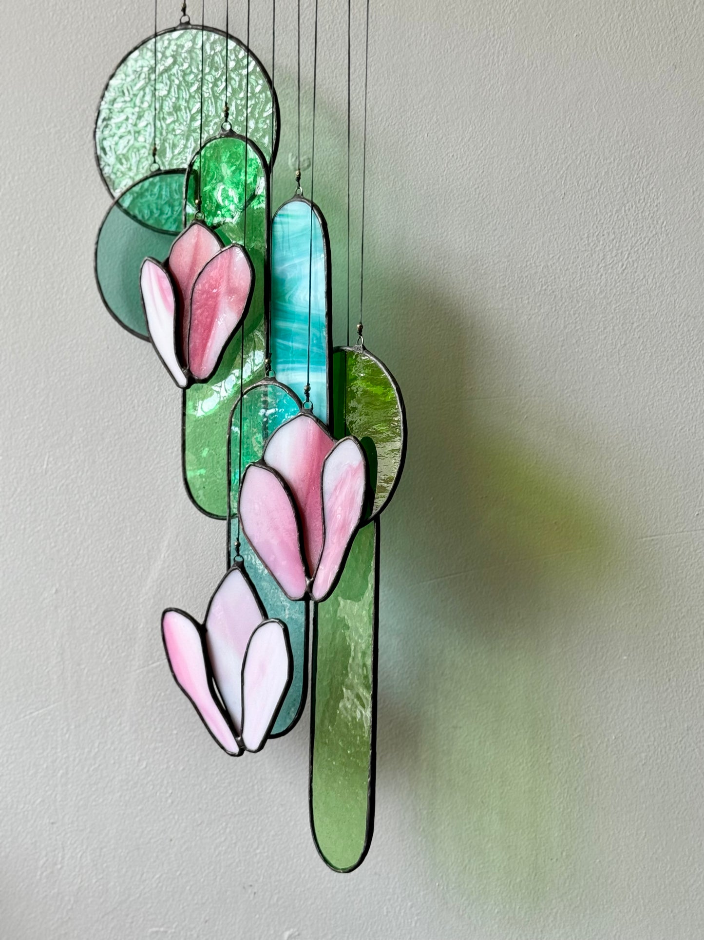 Pink Magnolia Stained Glass Sun Catcher