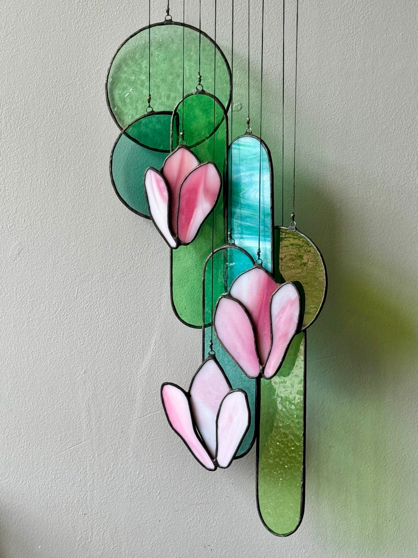 Pink Magnolia Stained Glass Sun Catcher