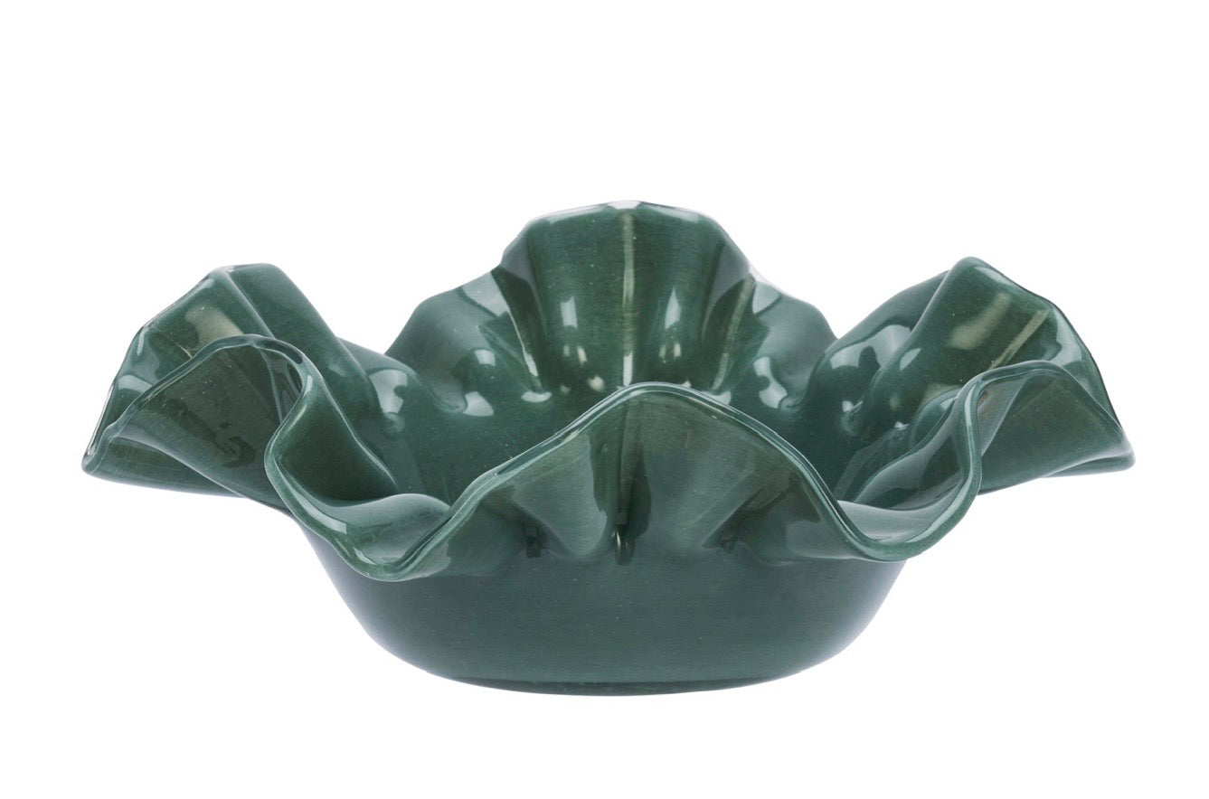 Ruffle Glass Bowl Green