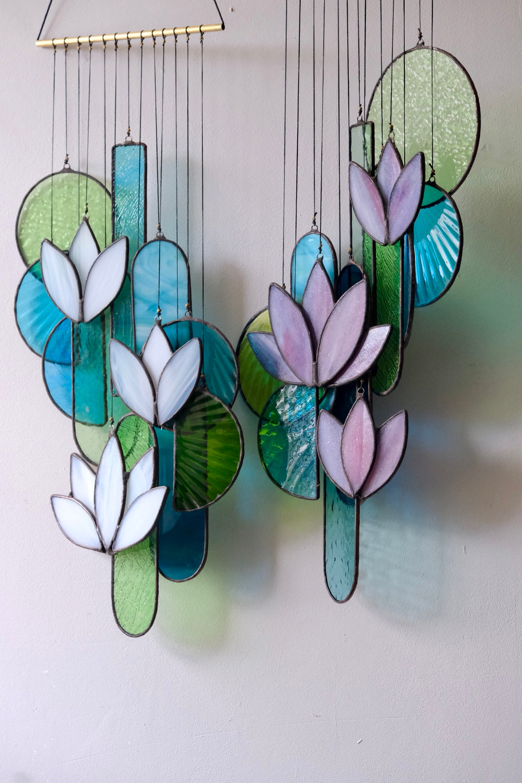 White Lotus Stained Glass Hanging Art