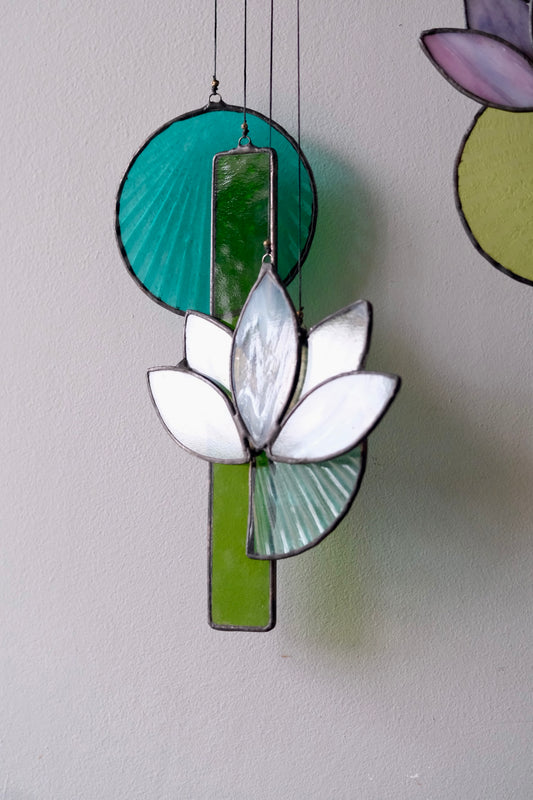 Mini White Lotus Glass Sun Catcher