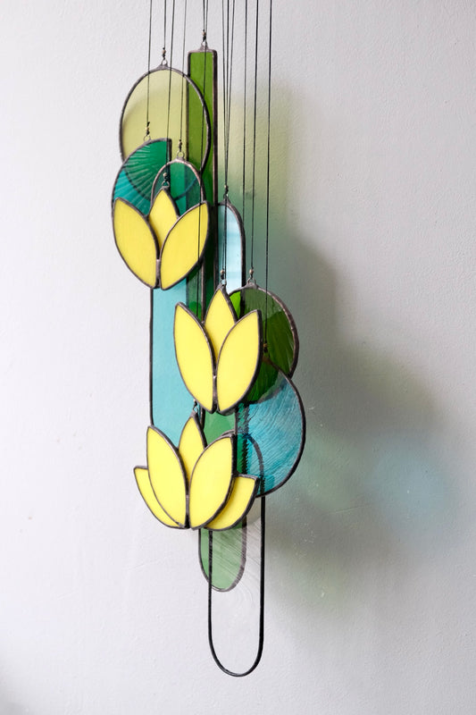 Yellow Lotus Stained Glass Hanging Art