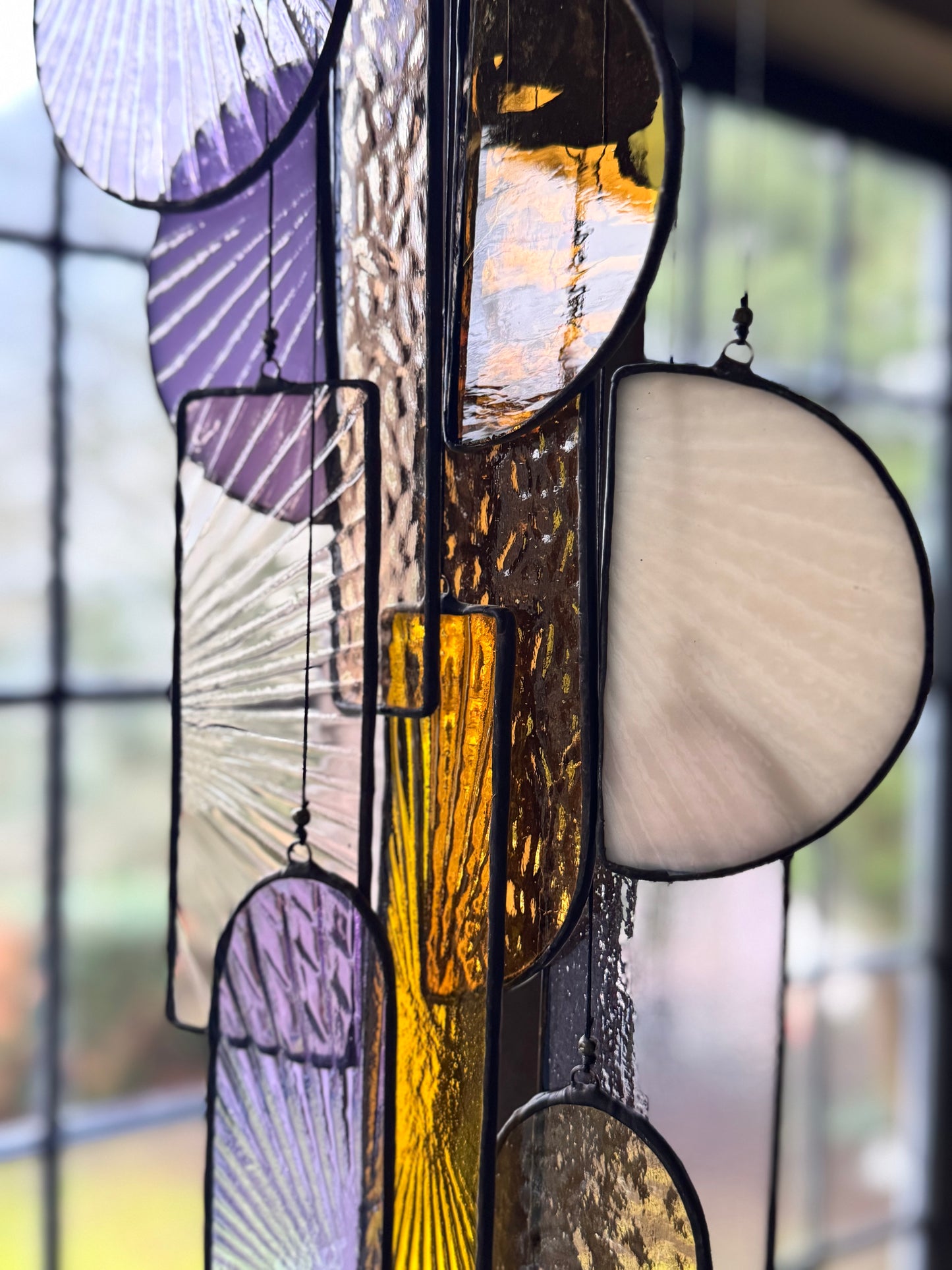 Winter Sun Stained Glass Hanging Sculpture
