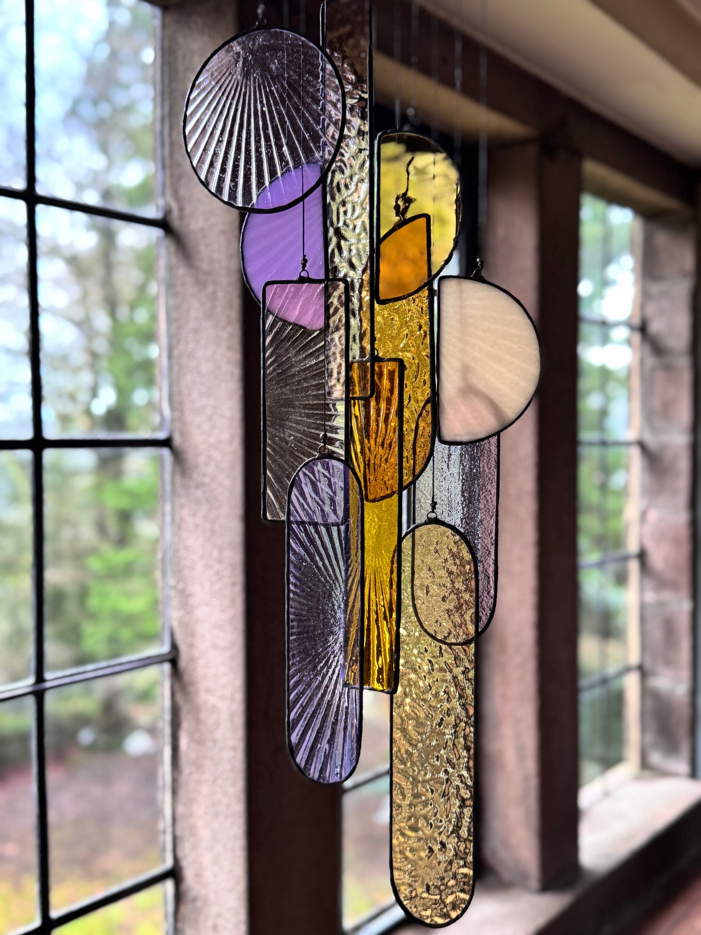 Winter Sun Stained Glass Hanging Sculpture