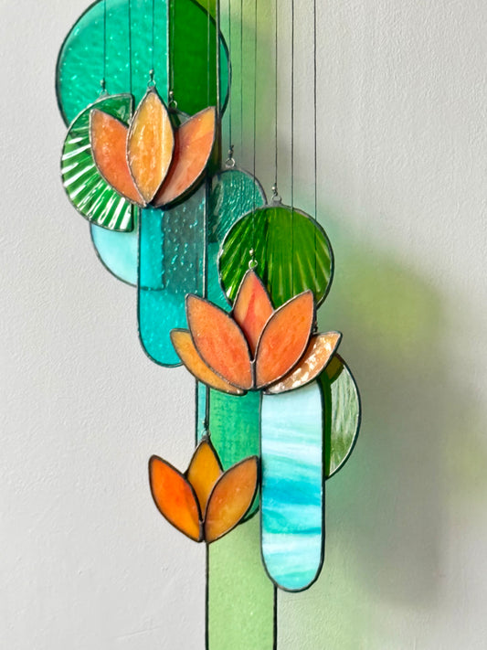 Orange Lotus Stained Glass Sun Catcher