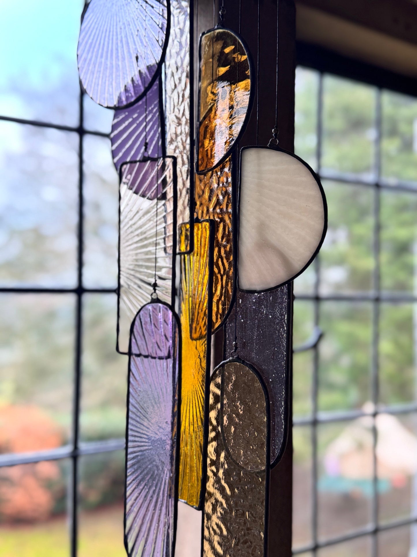 Winter Sun Stained Glass Hanging Sculpture