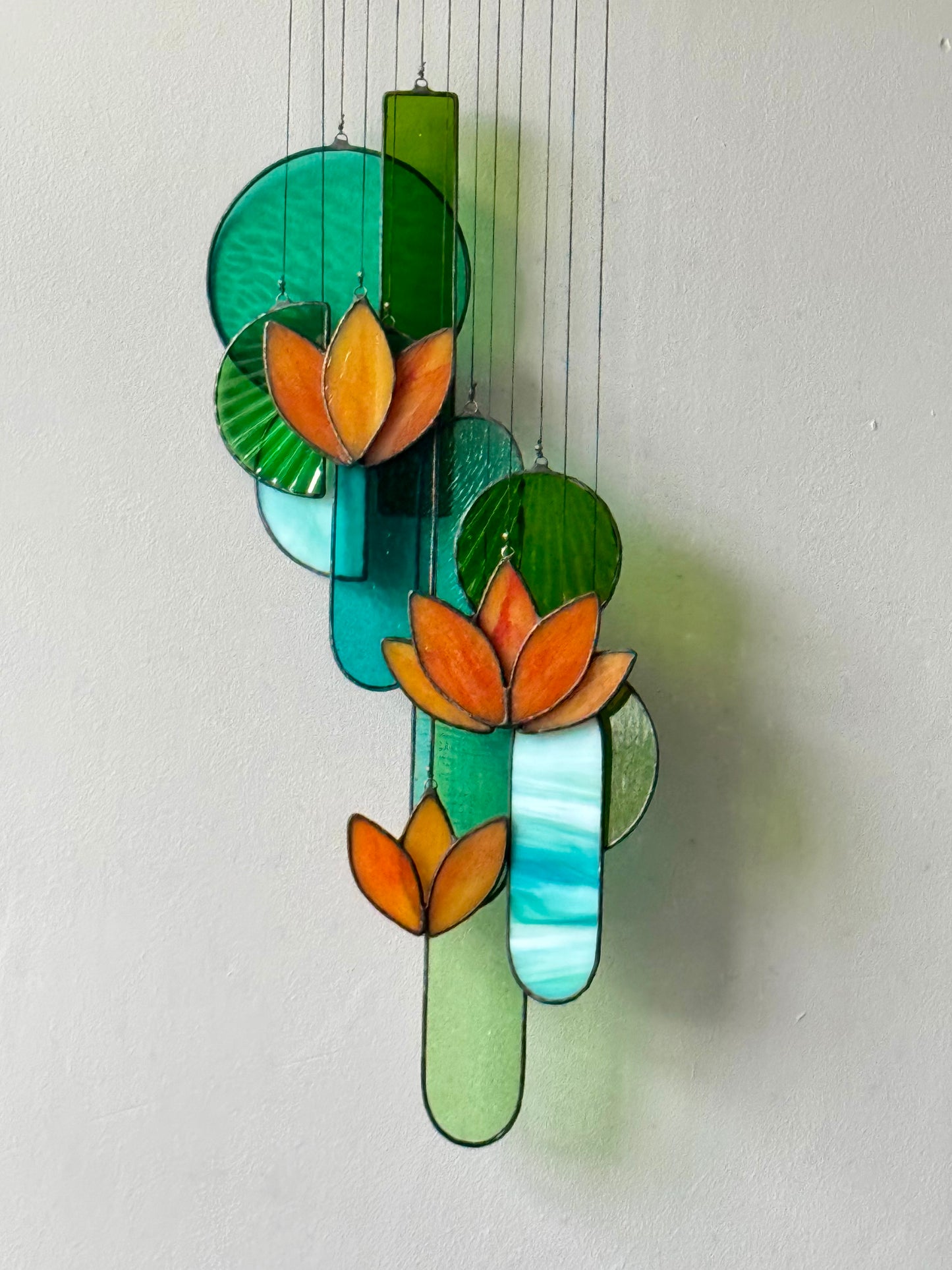 Orange Lotus Stained Glass Sun Catcher