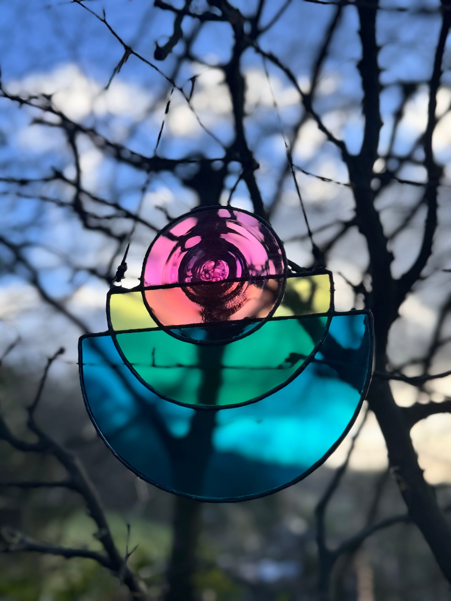 Pink Moon Stained Glass Art