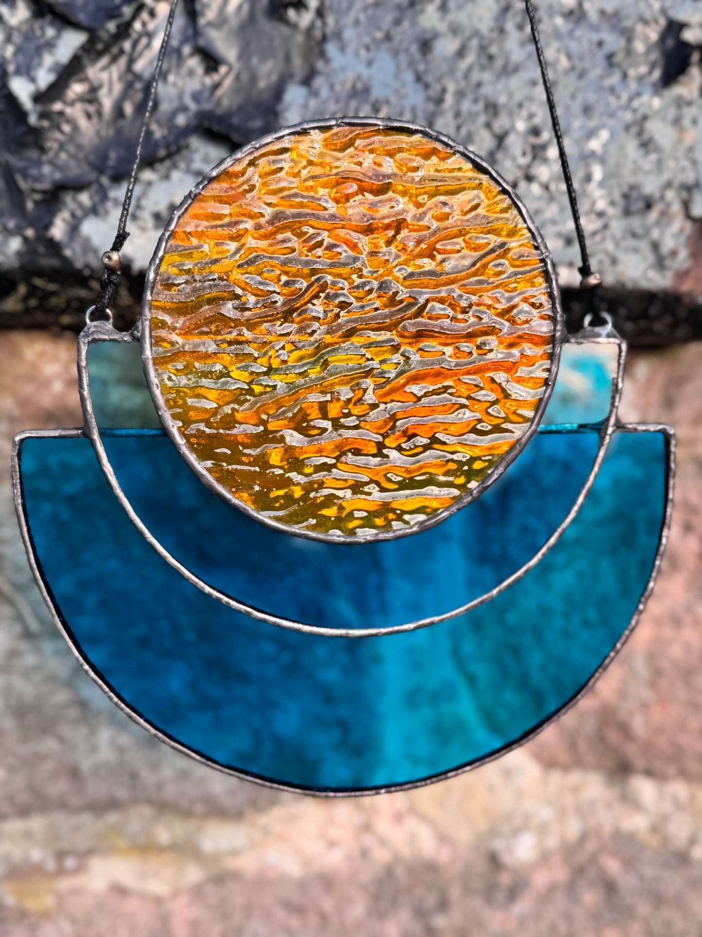 Orange Moon Stained Glass Art