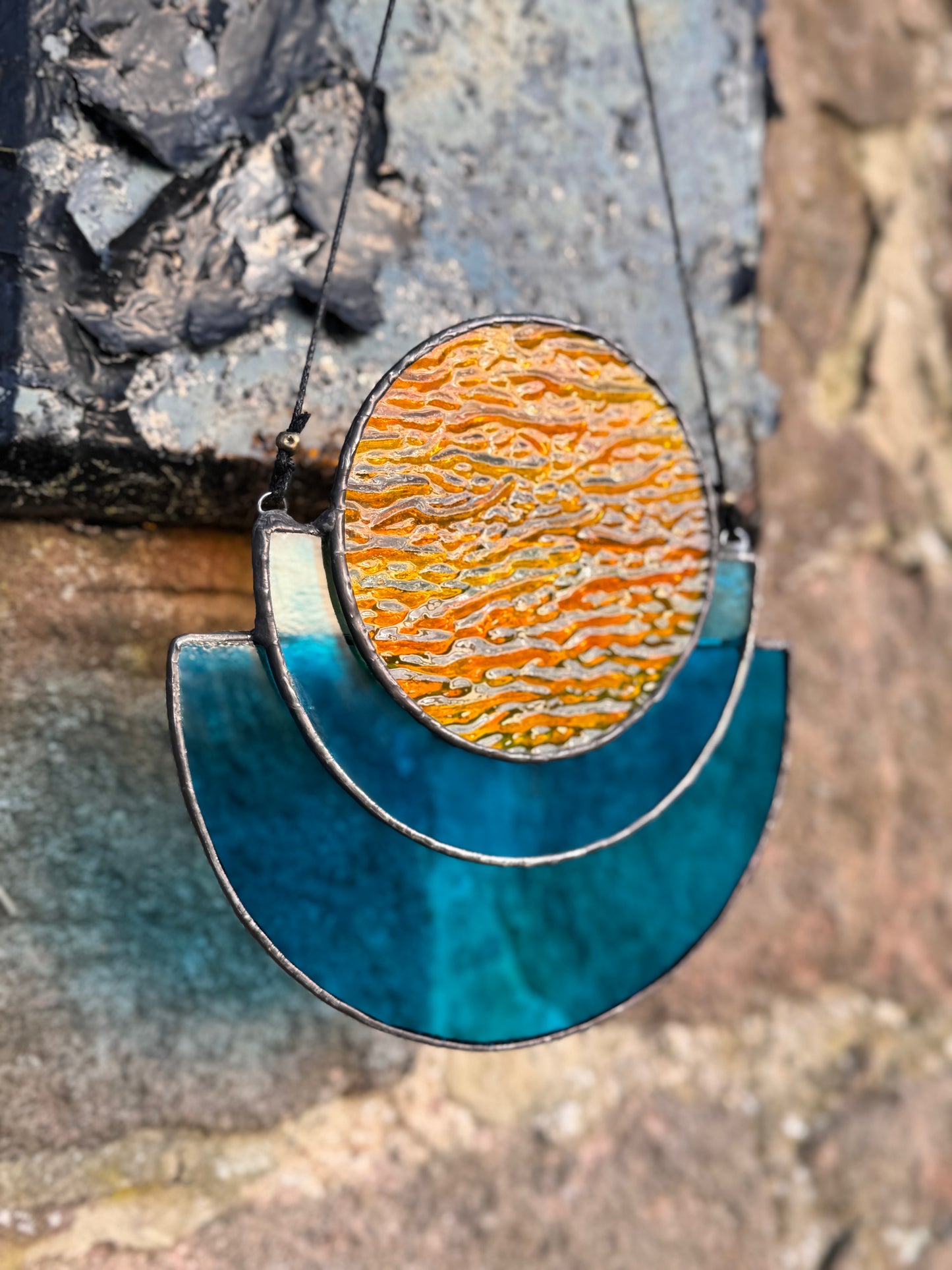 Orange Moon Stained Glass Art