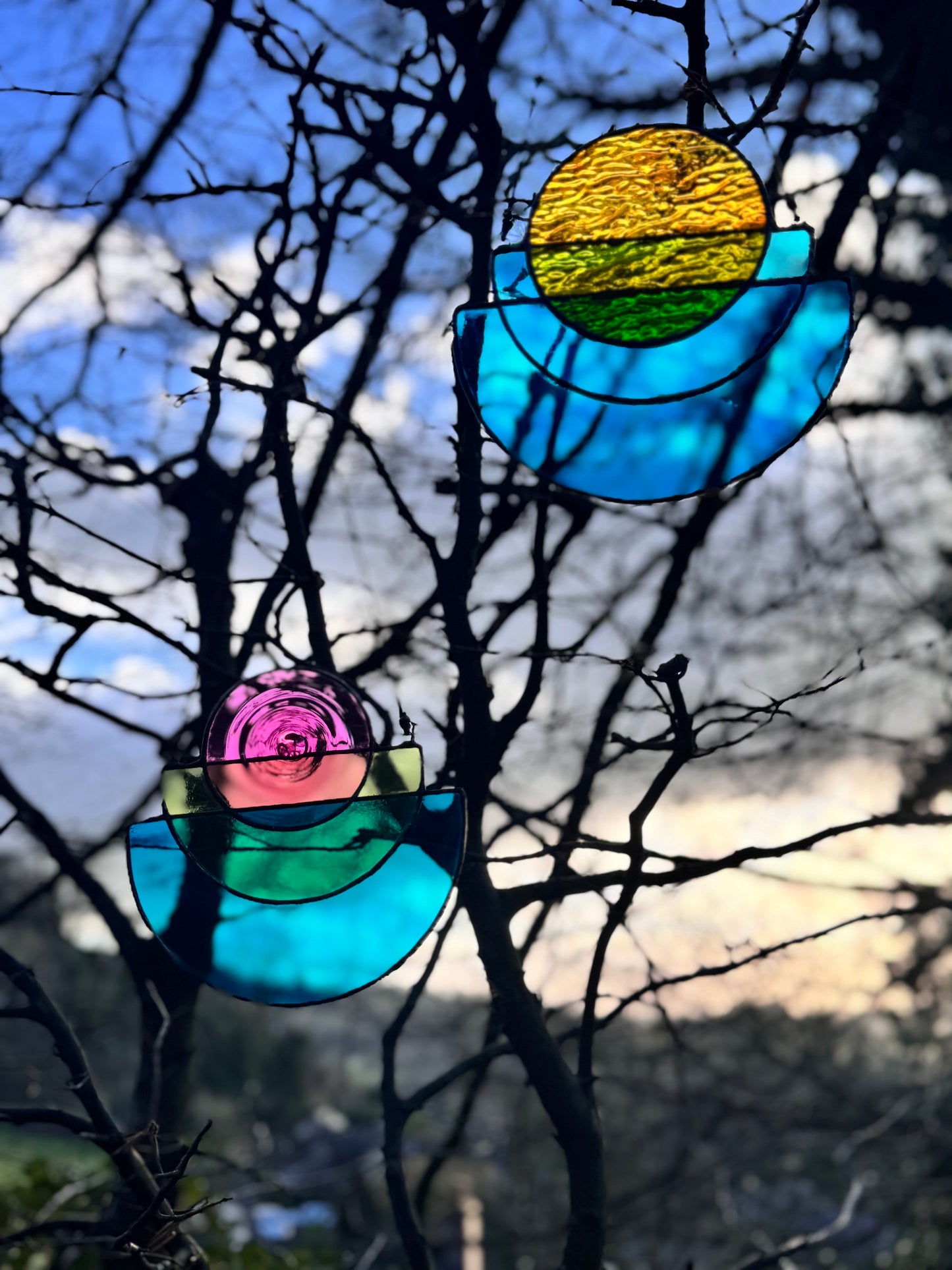 Pink Moon Stained Glass Art