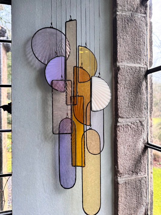 Winter Sun Stained Glass Hanging Sculpture