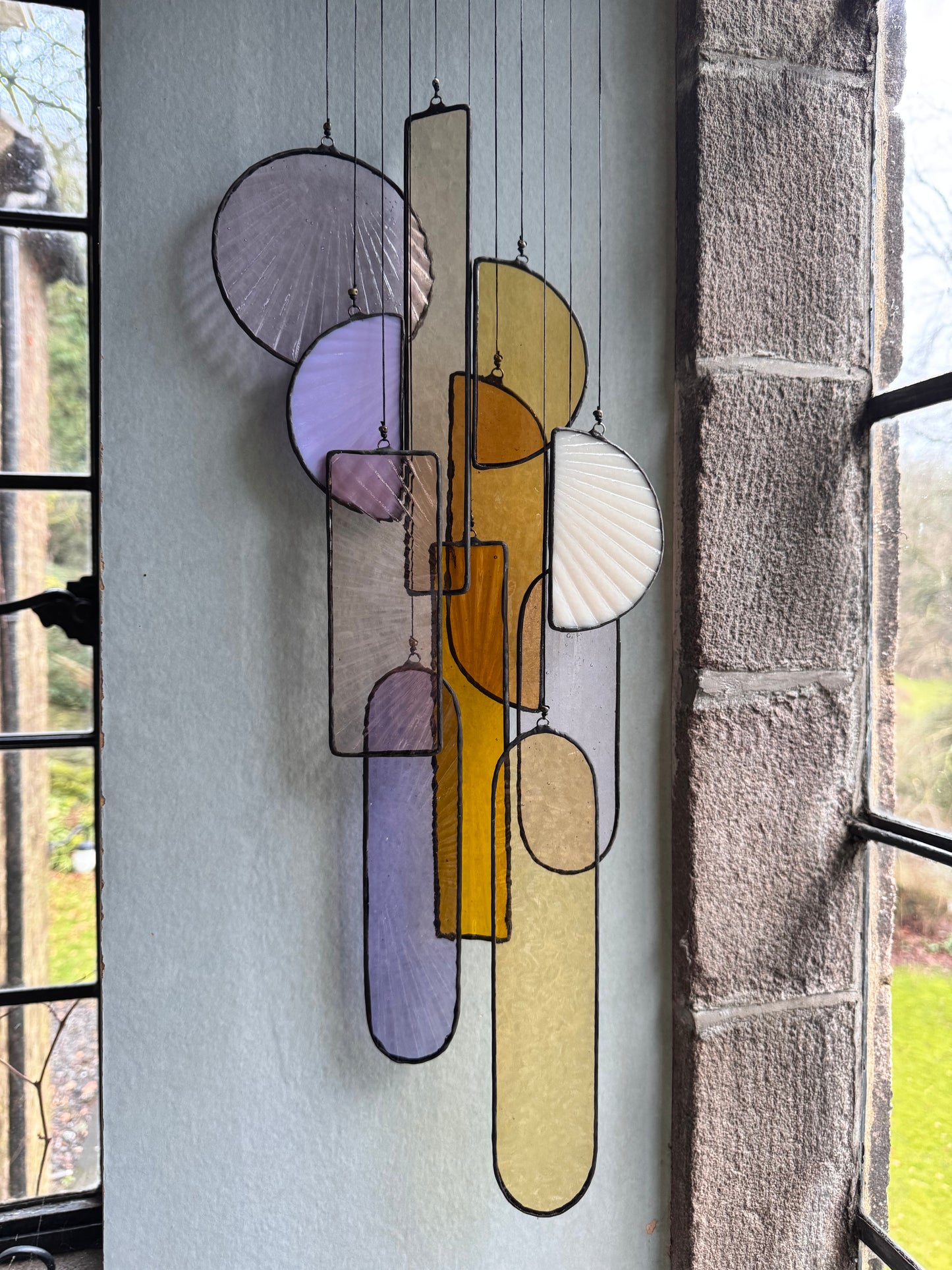 Winter Sun Stained Glass Hanging Sculpture