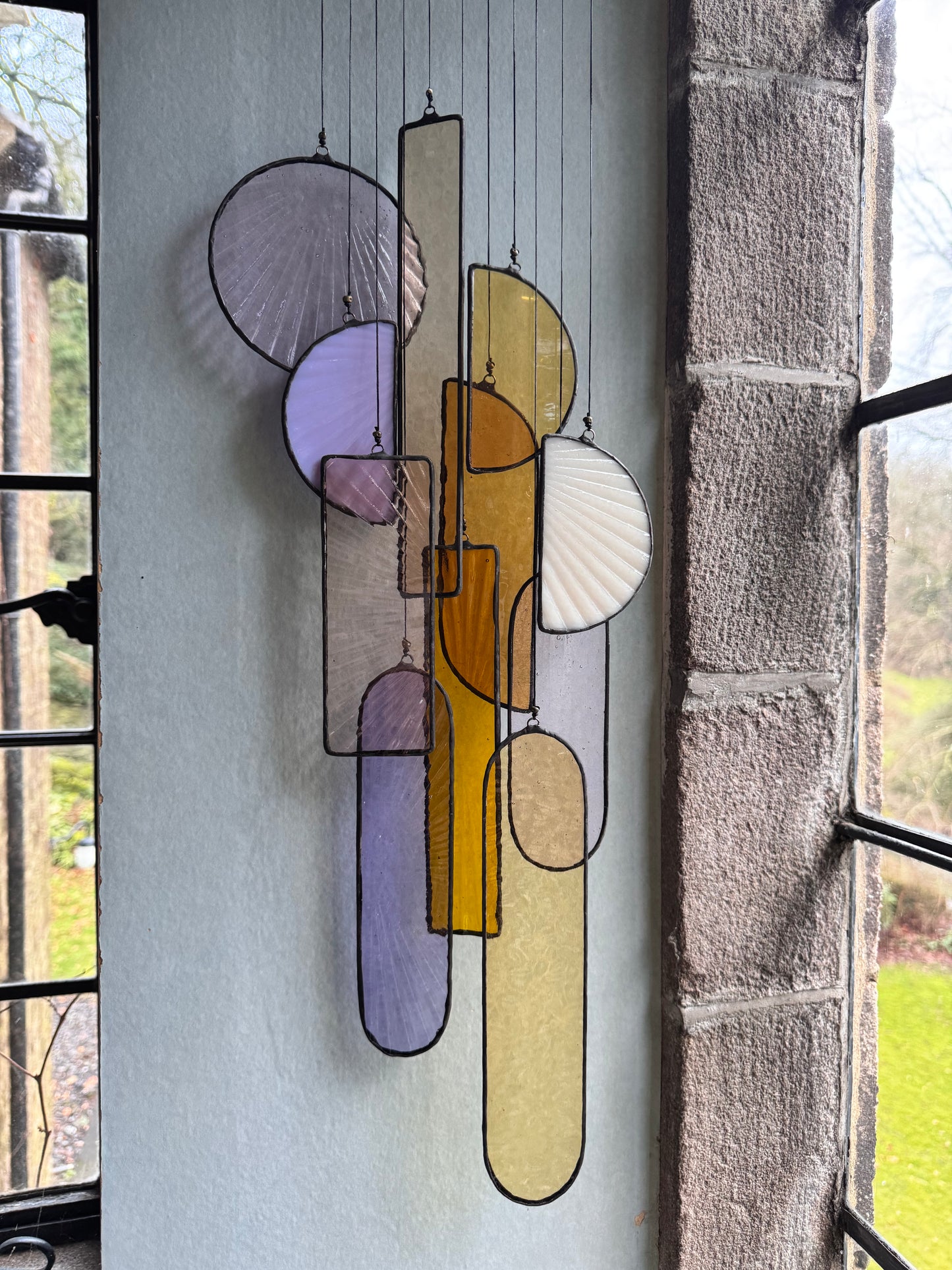 Winter Sun Stained Glass Hanging Sculpture