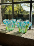 Forget-Me-Not Handmade Glass Tea-light Holder, Set of 2