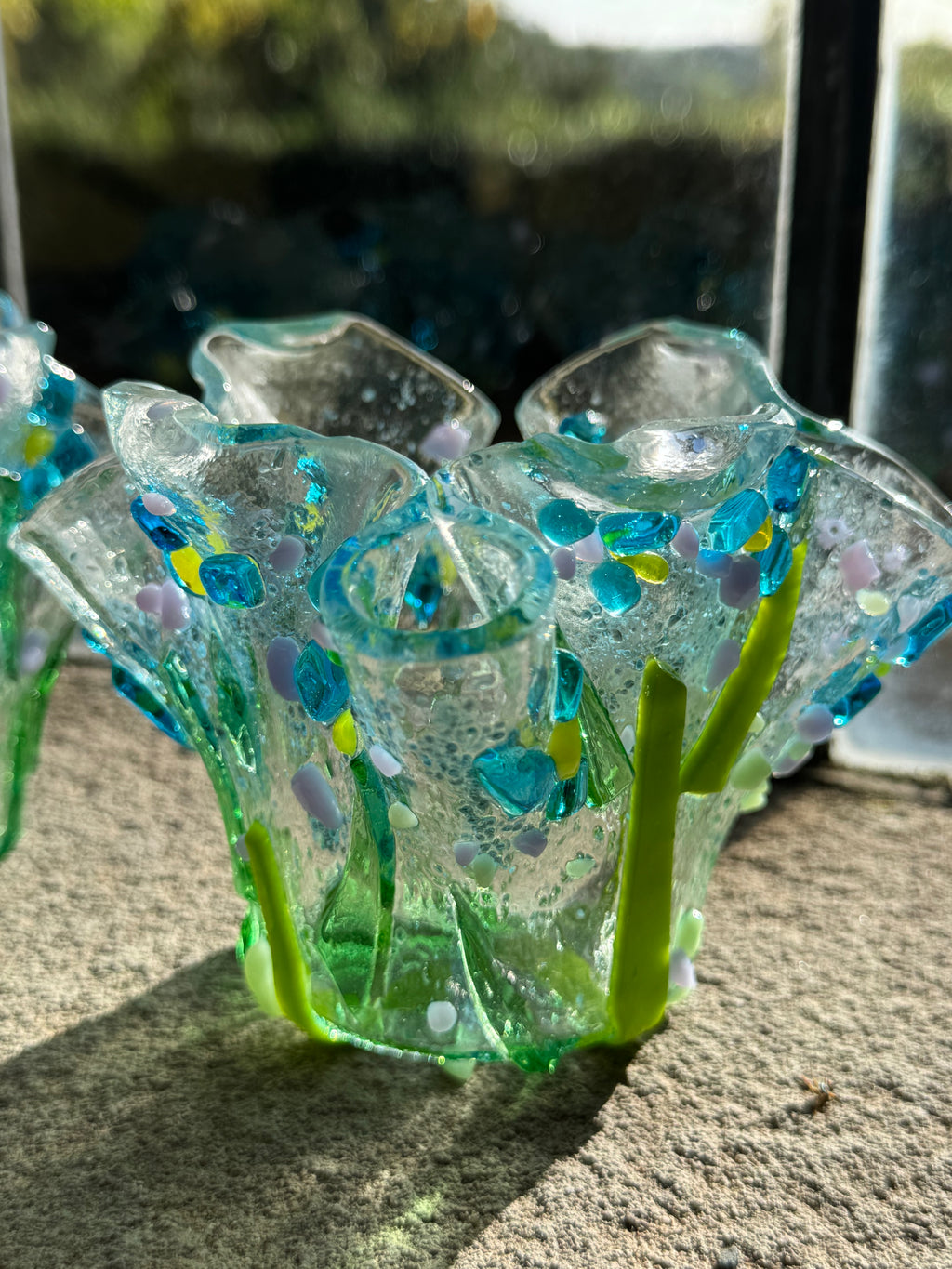 Forget-Me-Not Handmade Glass Tea-light Holder, Set of 2