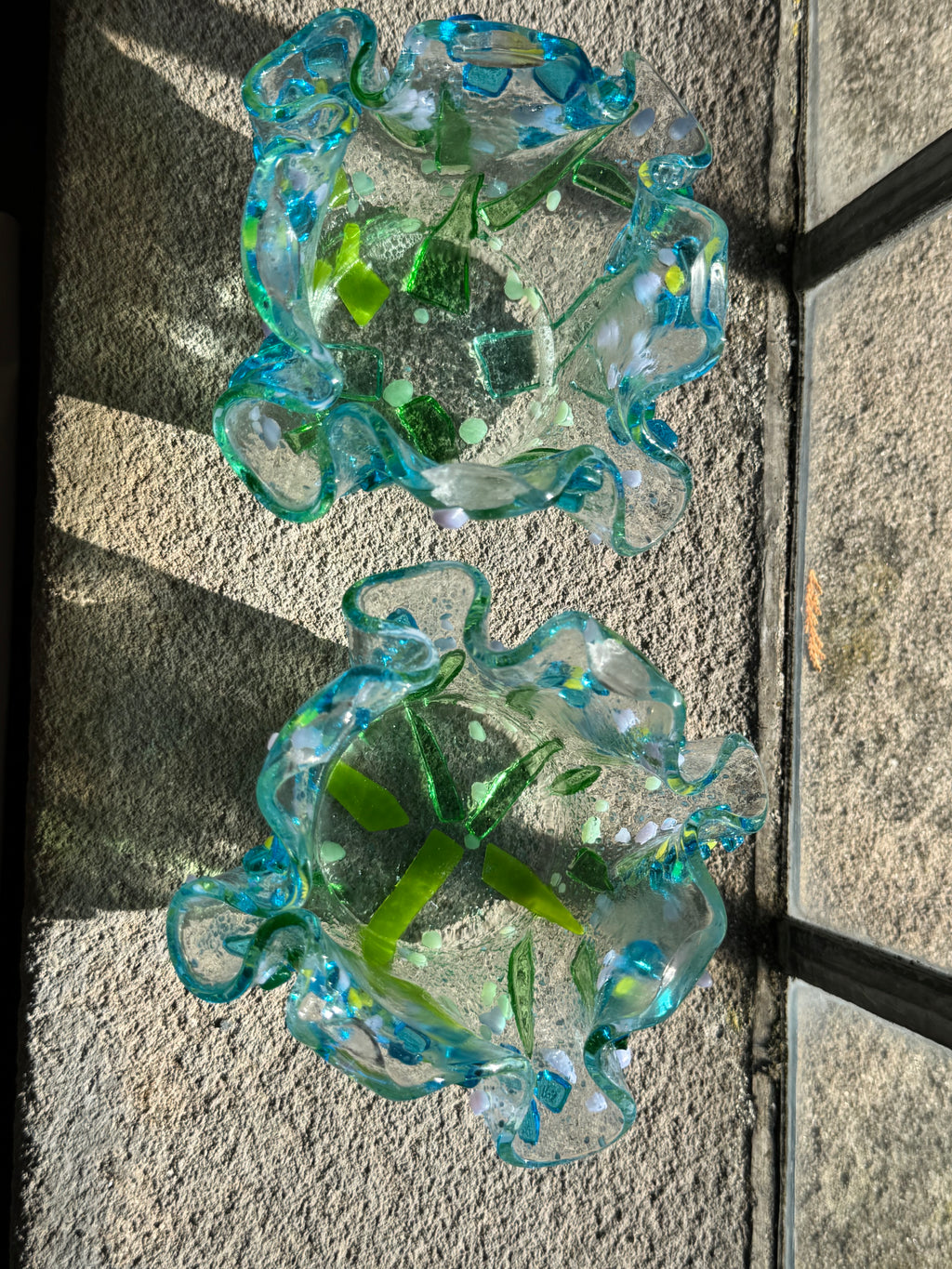 Forget-Me-Not Handmade Glass Tea-light Holder, Set of 2