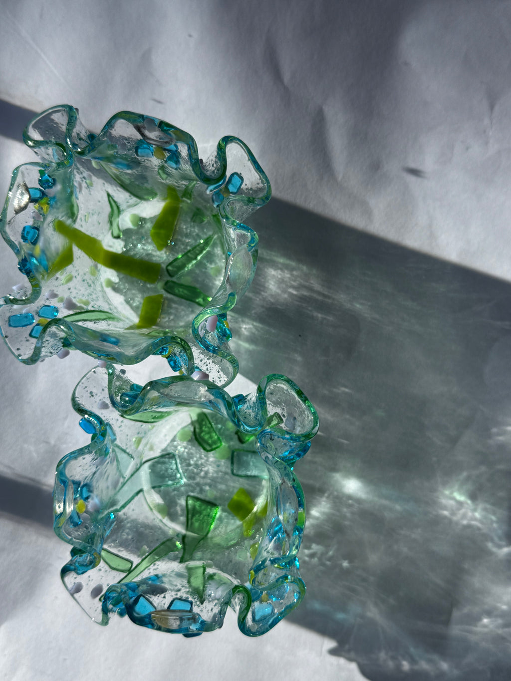 Forget-Me-Not Handmade Glass Tea-light Holder, Set of 2