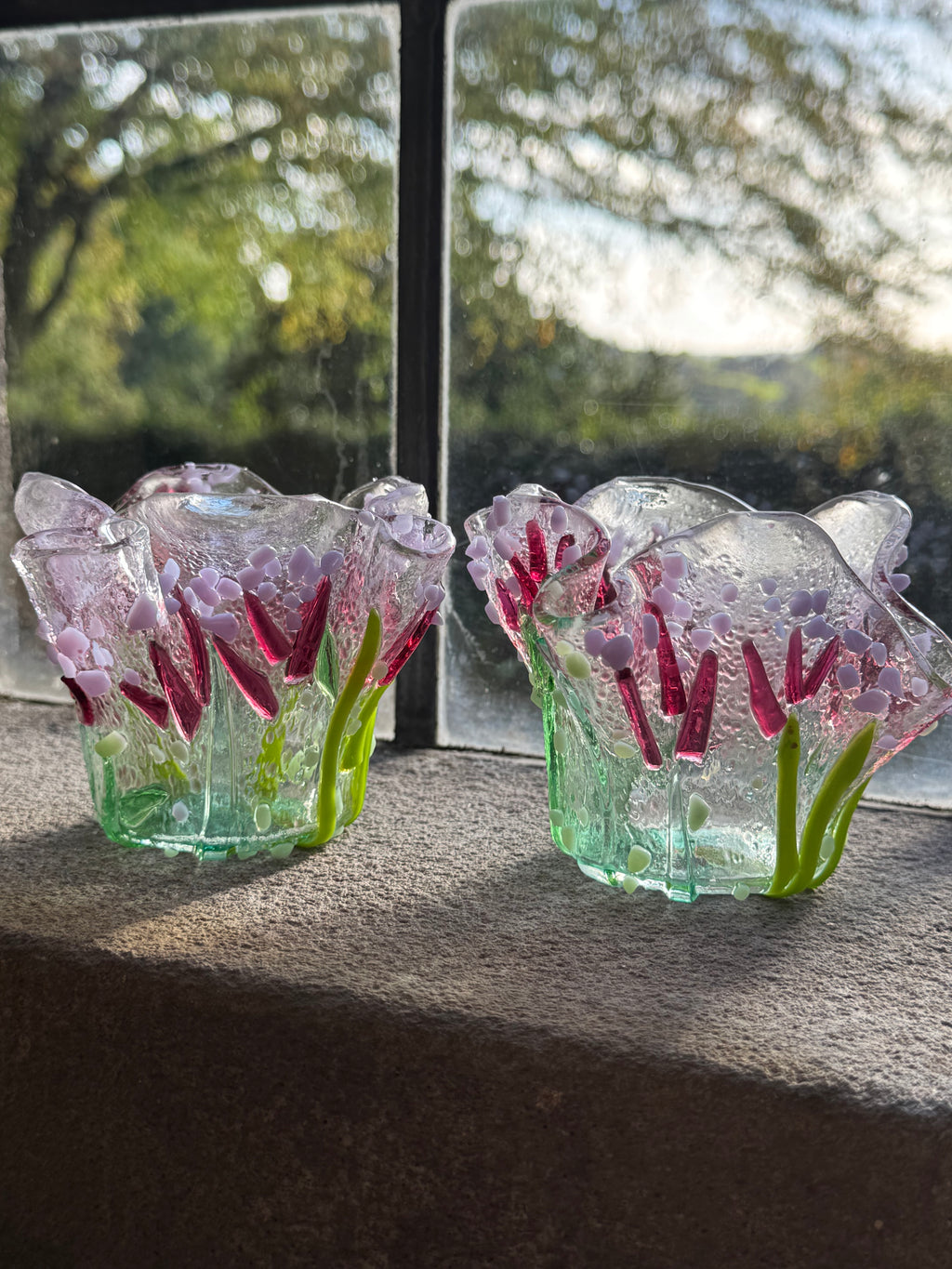 Verbena Handmade Glass Tea-light Holder, Set of 2