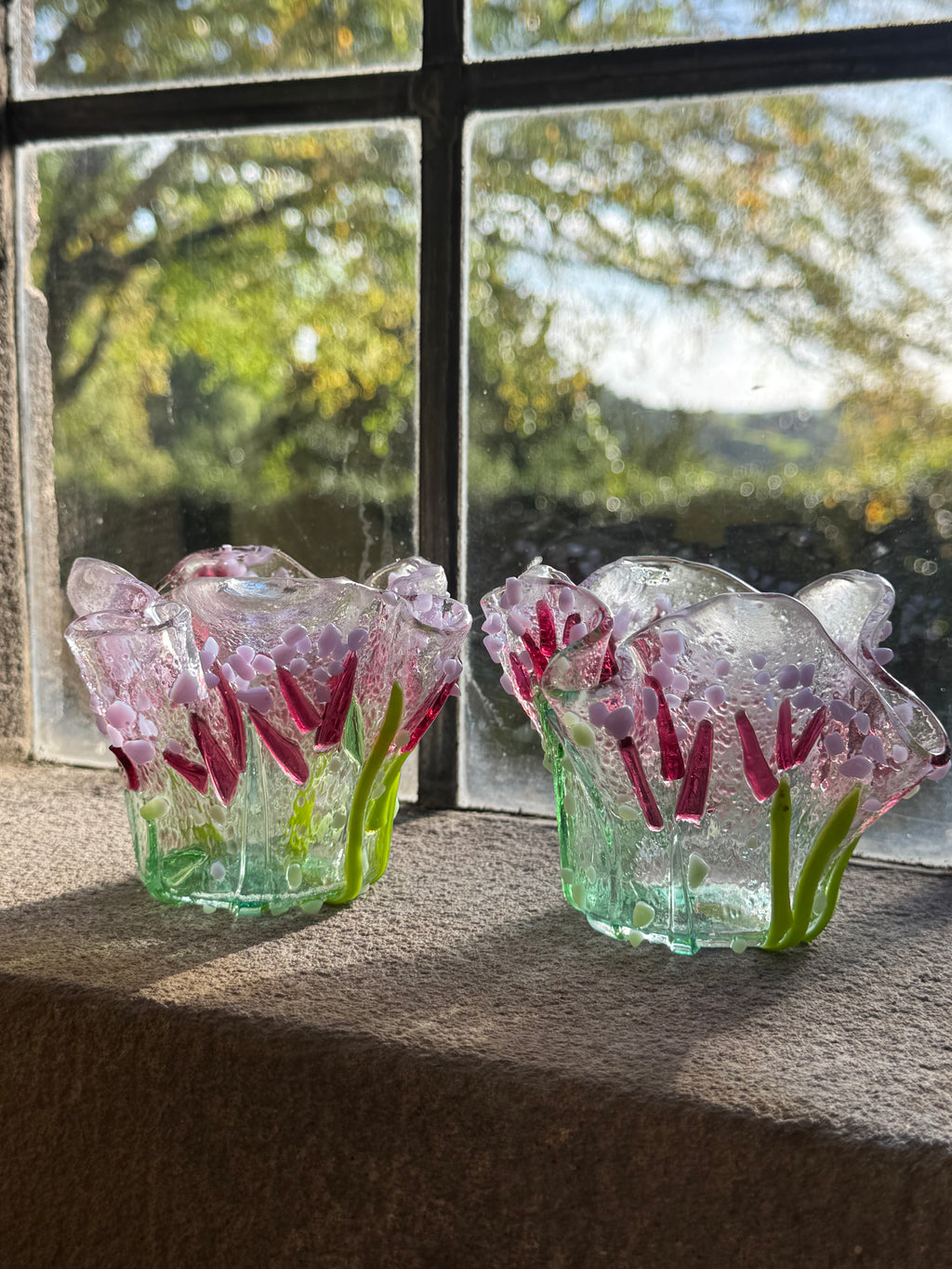 Verbena Handmade Glass Tea-light Holder, Set of 2