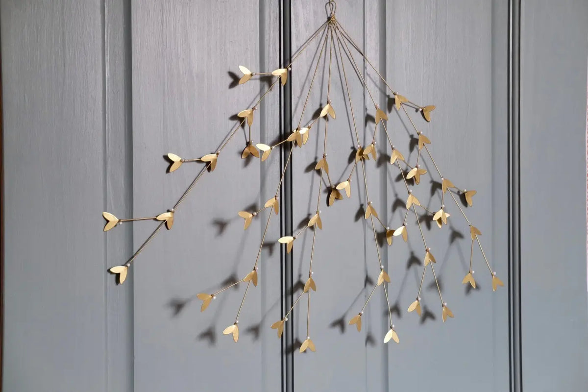 Handmade iron mistletoe large gold-toned metal butterfly wall hanging with delicate branching design
